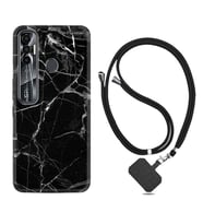 Tecno Spark 6 6 Go 8C 8 Pro 7 7 Pro Kılıf Boyun Askılı Silikon Fragile Black Mermer 1378