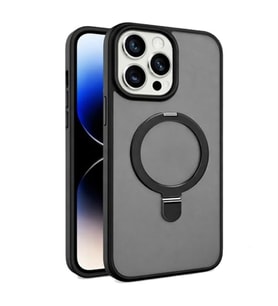 Coverzone iPhone 17 Pro ile Uyumlu Mat Transparan PhaqntomRing MagSafe Destekli Standl? K?l?f, Kamera Lens Hediyeli Darbe Emici ??k Tasar?m Black