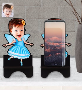 BK Gift Kişiye Özel Kız Çocuk Peri Karikatürlü Ahşap Biblo Telefon Standı-1