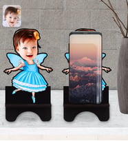 BK Gift Kişiye Özel Kız Çocuk Peri Karikatürlü Ahşap Biblo Telefon Standı-1