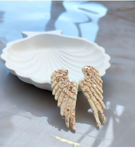 Angel Wings Gold Pırıltılı El Yapımı Beyaz Kanat Küpe
