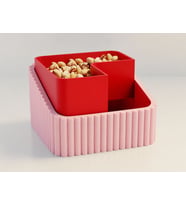 3D Baskı Fıstık Kasesi - Çift Hazneli Kabuk Ayırıcı Sunum Kasesi - Pembe Kırmızı