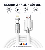 Metal Başlıklı Lightning Şarj Kablosu 180° Döner Başlıklı Hızlı Şarj Destekli