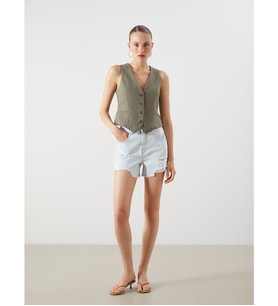 LCW Jeans İndigo Standart Fit Yırtık Detaylı Kadın Jean Şort