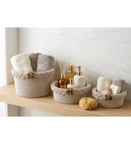 Renklievim Atölye 3'lü Organizer SPT-SET-001 El Yapımı Kordon İp İncili Çok Amaçlı Ev Ve Banyo Düzenleyici Dekoratif Sepet Seti