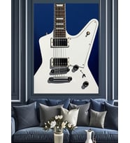 Beyaz Saplı Elekttro Gitar Dekoratif Kanvas - Mdf Ahşap Tablo