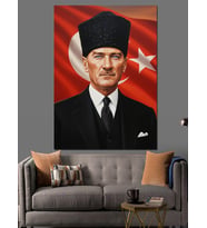 Türk Bayraklı Mustafa Kemal Atatürk Dekoratif Kanvas - Mdf Ahşap Tablo