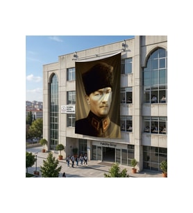 Mavi Gözlü Atatürk Portresi Poster Bayrak Raşel Kumaş 6x9 metre ATA11