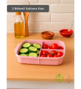 3 Bölmeli Saklama Kabı Bpa Free Beslenme Kabı Hava Almaz Kab Pembe 1500 ml