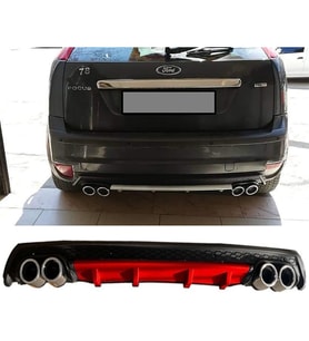 Ford Focus 2 Hatchback Kırmızı Difüzör Çiftli Yuvarlak Egzoz Görünümlü D Tip Difizör 2004 - 2010