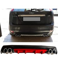 Ford Focus 2 Hatchback Kırmızı Difüzör Çiftli Yuvarlak Egzoz Görünümlü D Tip Difizör 2004 - 2010