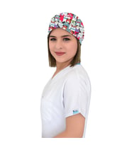 Renkli Köpekler Desenli Doktor Hemşire Veteriner Bone (Kırmızı-Beyaz)