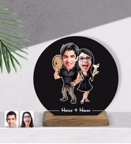 BK Gift Kişiye Özel Sevgililer Karikatürlü Yuvarlak Ahşap Biblo-18