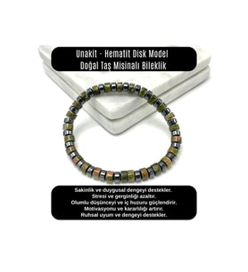 SERTİFİKALI Unakit - Hematit Disk Model Doğal Taş Misinalı Bileklik