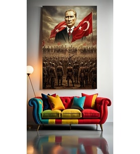 ATATÜRK PORTRE XVI Ev Duvar Salon Güzellik Salonu Ofis Dükkan Dekarasyon Kanvas Tablo (Akçaağaç)