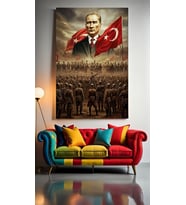 ATATÜRK PORTRE XVI Ev Duvar Salon Güzellik Salonu Ofis Dükkan Dekarasyon Kanvas Tablo (Akçaağaç)