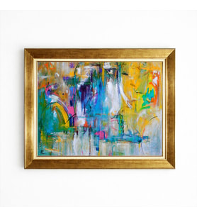 Tablore Modern Soyut Sanat Canlı Renkli Altın Çerçeveli Salon Oturma Odası Duvar Tablosu