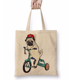 Pug Köpek 02 Bez Çanta Uzun Saplı