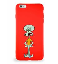 Apple iPhone 6S Plus Soft Premier Kapak Squidward Dokunaç Tasarımlı Silikon Kılıf - Kırmızı (Şeffaf)