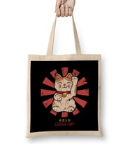 Lucky Cat Retro Japanese Bez Çanta Uzun Saplı