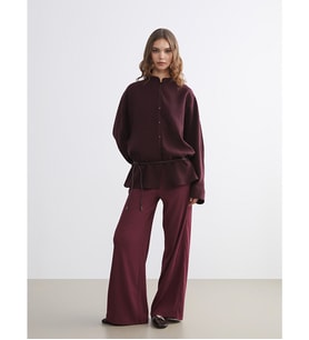 LCW Modest Bordo Beli Lastikli Dokulu Kadın Pantolon