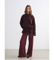 LCW Modest Bordo Beli Lastikli Dokulu Kadın Pantolon