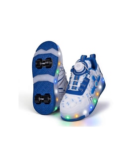 Elit EYL034 Erkek Çocuk RGB LED Işıklı Çıkarılabilir Tekerlekli PATEN Ayakkabı Beyaz - Mavi