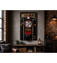 Siyah Motosiklet Temalı Dekoratif Duvar Saati – Vintage Motor Tasarımlı Büyük Boy Duvar Dekoru 120x60x18 Cm