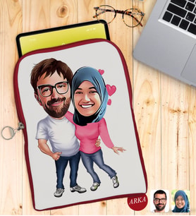 BK Gift Kişiye Özel Sevgililer Karikatürlü Taşınabilir Koruyucu Tablet Kılıfı & Organizer Çanta - Kırmızı-58