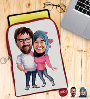 BK Gift Kişiye Özel Sevgililer Karikatürlü Taşınabilir Koruyucu Tablet Kılıfı & Organizer Çanta - Kırmızı-58
