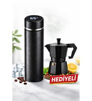 500 ML Dijital Göstergeli Akıllı Termos + Moka Pot Hediyeli  Isı Göstergeli Termos