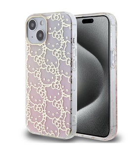 Apple iPhone 15 Uyumlu Kılıf Hello Kitty Orjinal Lisanslı Renk Geçişli Elektroplating Kaplama Kitty Head Desenli Kapak (Pembe)