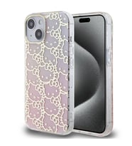 Apple iPhone 15 Uyumlu Kılıf Hello Kitty Orjinal Lisanslı Renk Geçişli Elektroplating Kaplama Kitty Head Desenli Kapak (Pembe)