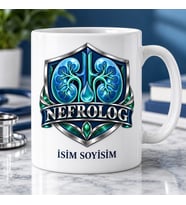 Nefrolog Kupa Bardak Mavi Böbrek ve Kalkan Desenli