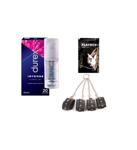 Durex Intense Kadın Uyarıcılı Jel + Siyah Deri El ve Ayak Kelepçesi + Hediye