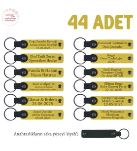 Sarı & Siyah, Hostel Misafirlerine Veda Hediyesi, 44’lü Set, İsim Yazılabilir Deri Anahtarlık