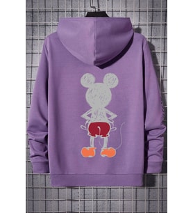 Unisex Mause Sırt Baskılı Sweatshirt (Lila)