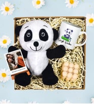 Kişiye Özel Polo Kartlı Sevimli Panda & Mum Kupa Hediye Seti (Model 1)