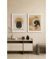 Modern Panter ve Geometrik Art Deco Esintili 2’li Ahşap Çerçeveli Tablo Seti