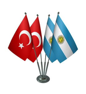 Masa Üstü Arjantin Bayrağı Türk Bayrağı Dörtlü Krom Direk Masa Bayrak Seti