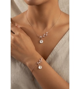 925 Ayar Gümüş Zarif Sedef Lotus Kolye Bileklik Set