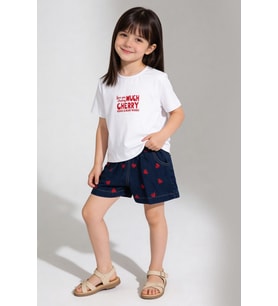 Kalp Nakışlı Şort Tshirt Takım Kırmızı