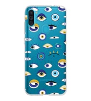 PrintiFy Samsung Galaxy M11 ile Uyumlu 1mm Slim Fit Nazar Boncuğu 2 Baskılı Şeffaf  Kılıf