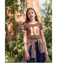 LCW Kids Kahverengi Bisiklet Yaka Baskılı Kız Çocuk Tişört