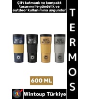 #Termos Kamp Outdoor Piknik Ev Ofis Gündelik Hediyelik Şık Detaylı Çift Katmanlı Mug Termos 600 ML