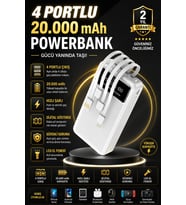 20000 mAh 4 Çıkışlı Powerbank Kompakt Tasarımlı Hızlı Şarj Özellikli