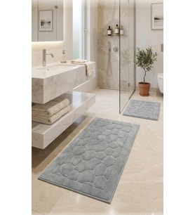 Royam Mevsim Home 2'li Set Banyo Halısı, Paspası %100 Pamuklu Kaymaz Taban Gri