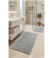 Royam Mevsim Home 2'li Set Banyo Halısı, Paspası %100 Pamuklu Kaymaz Taban Gri