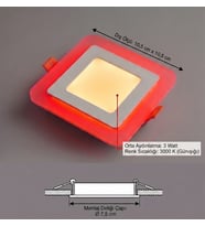 Kare Sıva Altı Led Spot Aydınlatma 6 WATT Çift Renk 3 Kademe Kırmızı Günışığı Gece Lambası Armatür