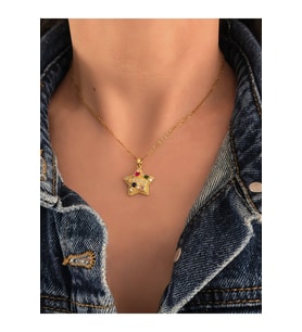 Yıldız Model Renkli Zirkon Taşlı Gold Renk Kolye (Altın)